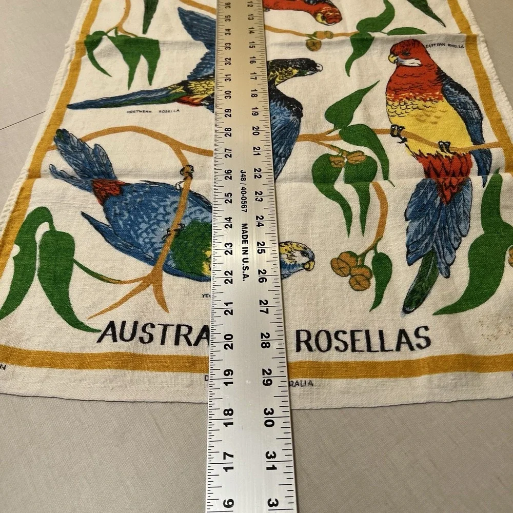 VTG Souvenir Linen Tea Towel Australian Scenic Bay Local Bird Kitchen Dish 17x28